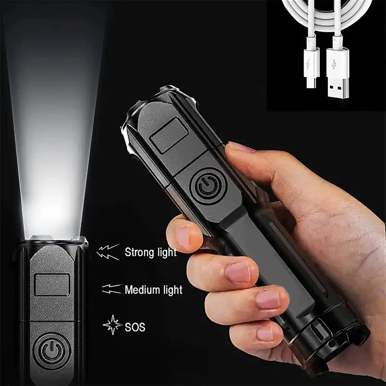 4 Lighting Mode Strong LED Flashlights Telescopic Zoom Tactical Torch