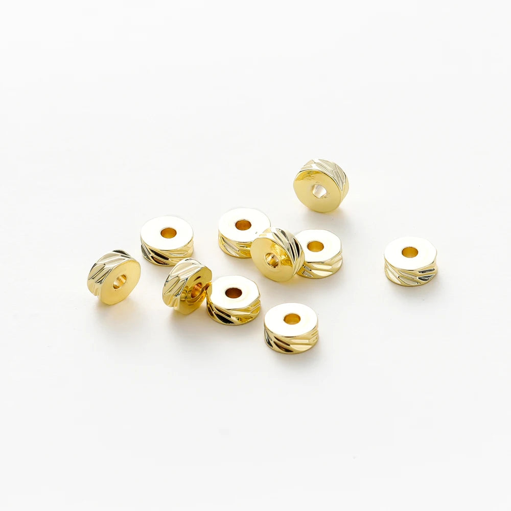 50Pcs 4/5/6mm 14K/18K Gold Plated Brass Round Diagonal-Cut Beads Flat Round Spacer Beads