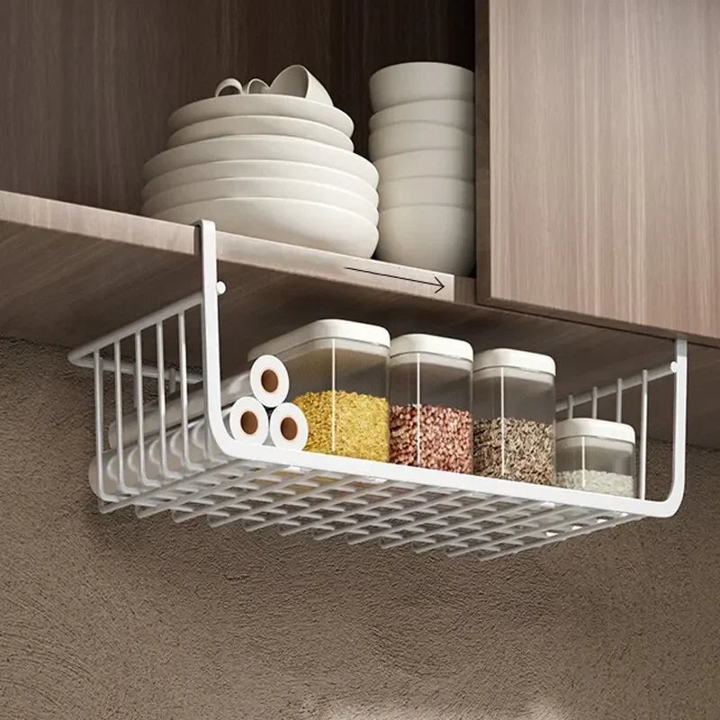 1pc White/Black Hanging Net Basket Iron Material Large Capacity Hanging Under Cabinet