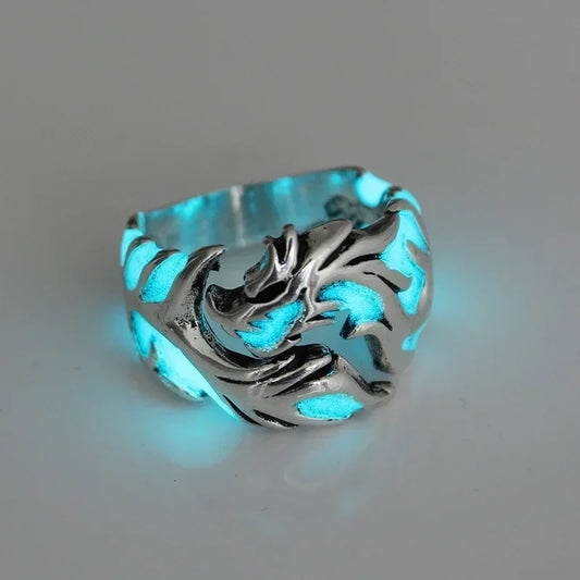 2024 Fashion Luminous Dragon Rings Gothic Adjustable Men Stainless Steel Rings Unique