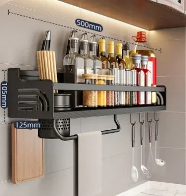 Kitchen Shelf Wall-Mounted Spice Storage Racks Kitchen Knife Holder Seasoning Shelf Organizer