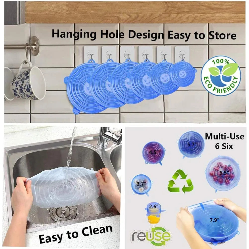 6Pcs Food Silicone Cover Cap Universal Silicone Lids for Cookware Bowl Reusable Stretch