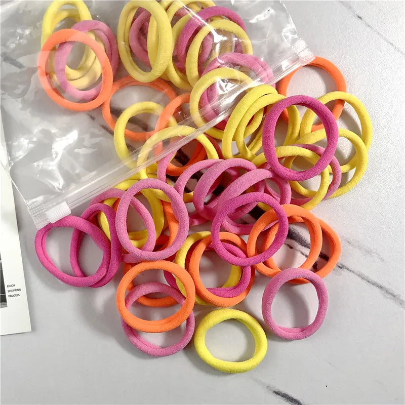50PCS/100PCS Set Hair Bands for Women Girl Basic Rubber Ties Ropes 4cm