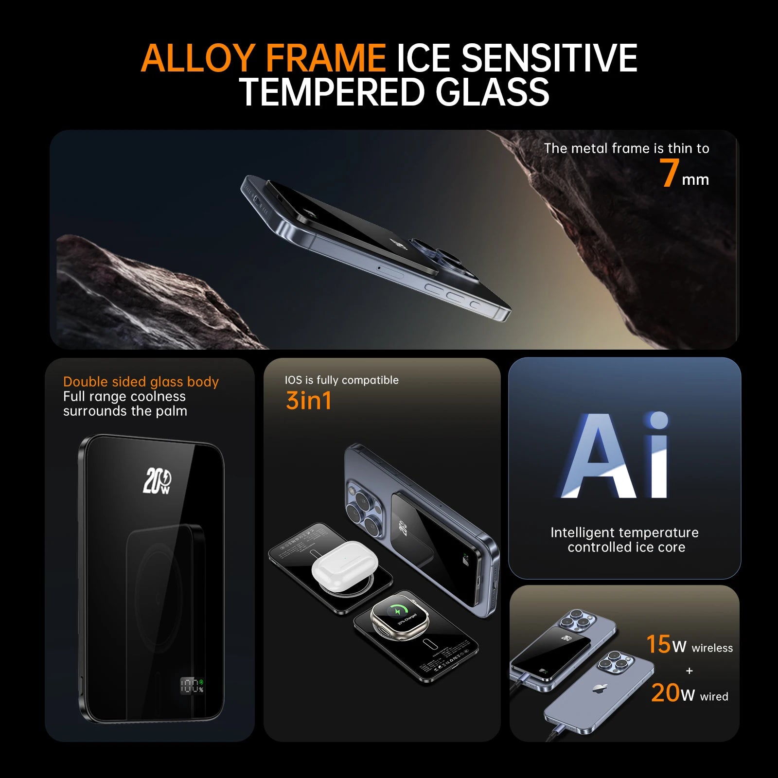 New Glass Material Power banks Portable Travel Powerbank Phone Charger External battery
