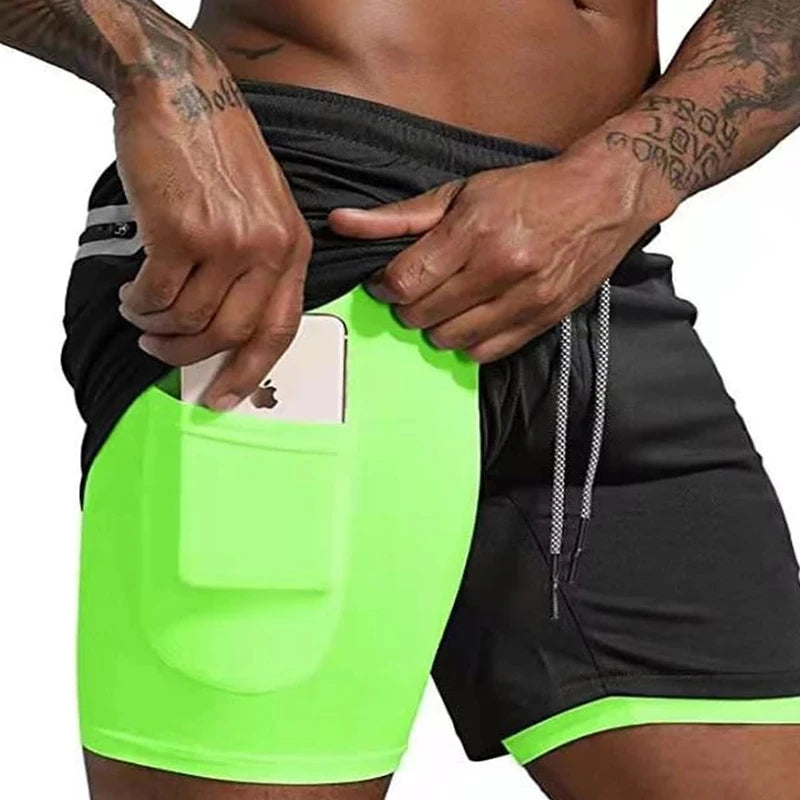 Men's Sport Shorts cool Sportswear Double-deck Running Shorts Summer 2 In 1 Casual