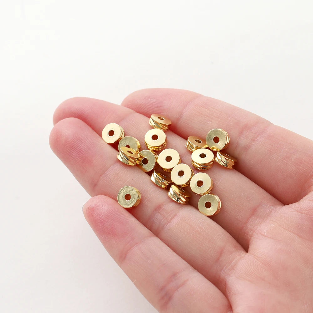 50Pcs 4/5/6mm 14K/18K Gold Plated Brass Round Diagonal-Cut Beads Flat Round Spacer Beads