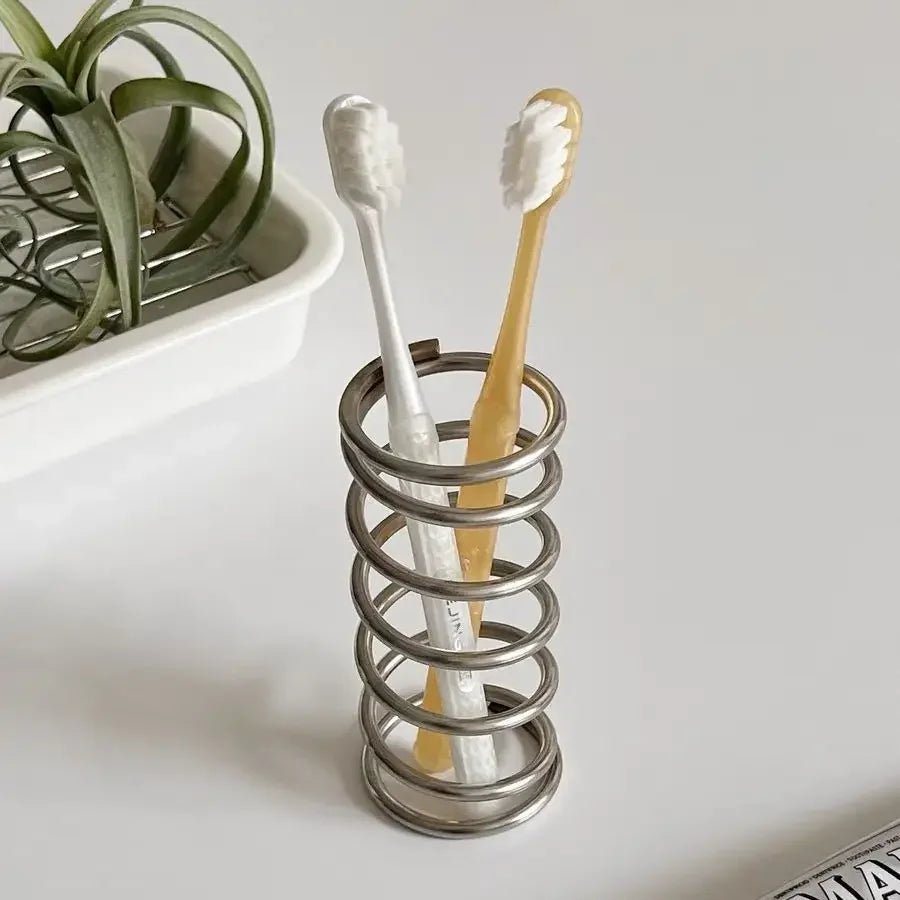 Spring Stainless Steel Cylindrical Toothbrush Stand Toothpaste Holder Pen Rack Storage