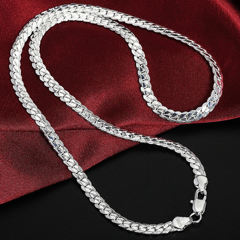 KCRLP 925 Sterling Silver 6mm Side Chain 8/18/20/22/24 Inch Necklace For Woman Men Fashion