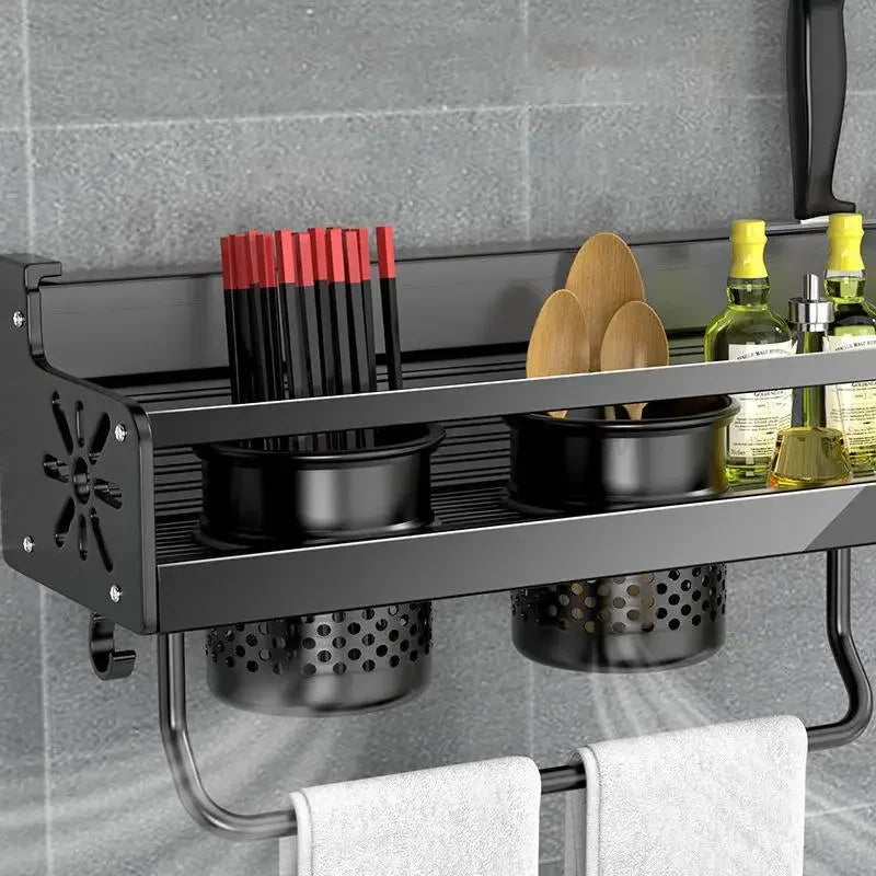 Kitchen Shelf Wall-Mounted Spice Storage Racks Kitchen Knife Holder Seasoning Shelf Organizer