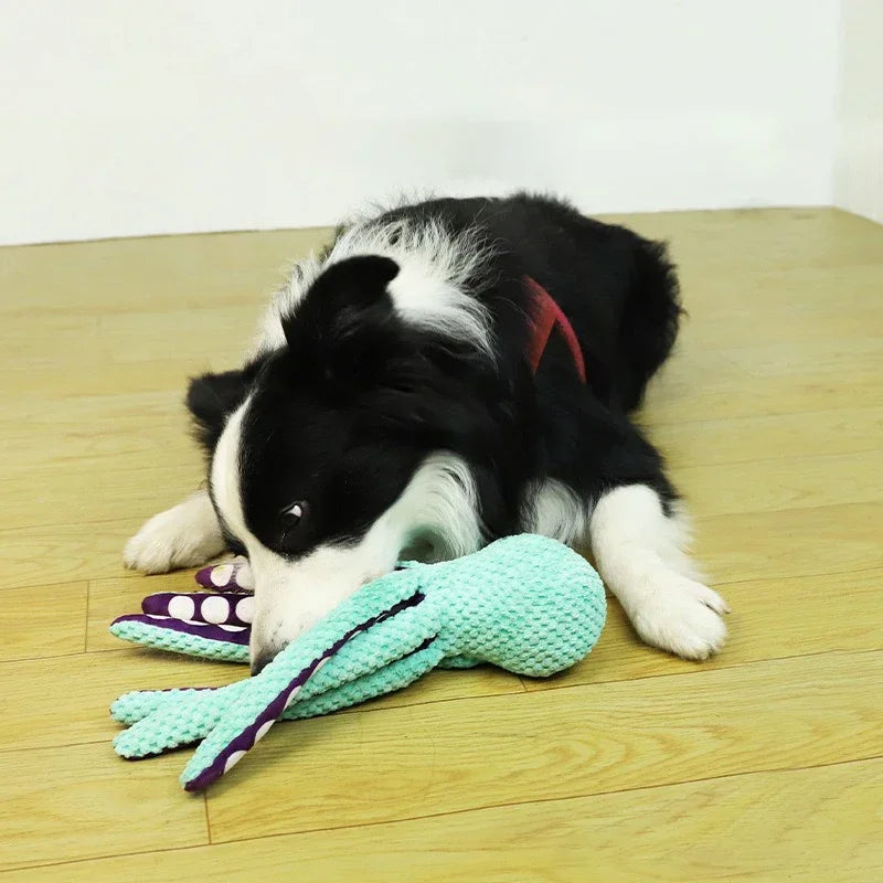 Dog Interactive Toys Sound Plush Octopus Chewing Toys Durable Stuffed Puppy Toys