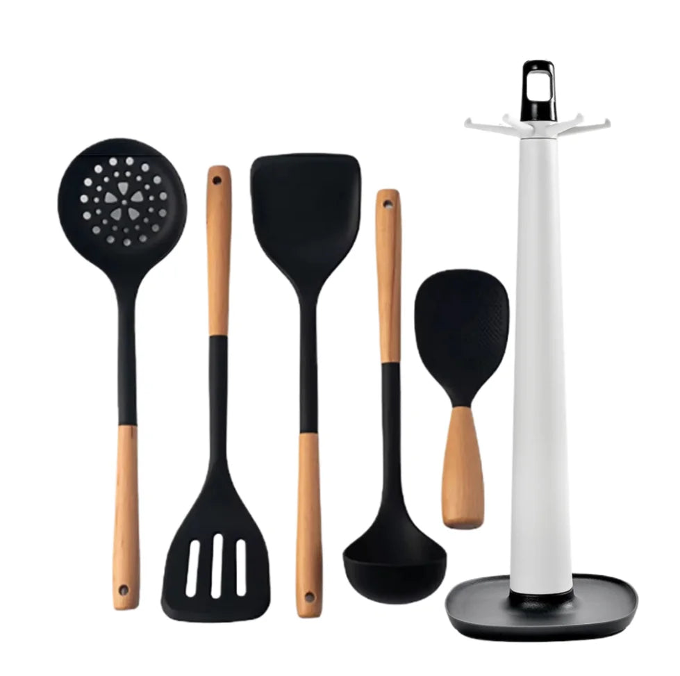 NEW Silicone Spatula Non Stick Pan Wooden Handle Silicone Vegetable Heat-resistant