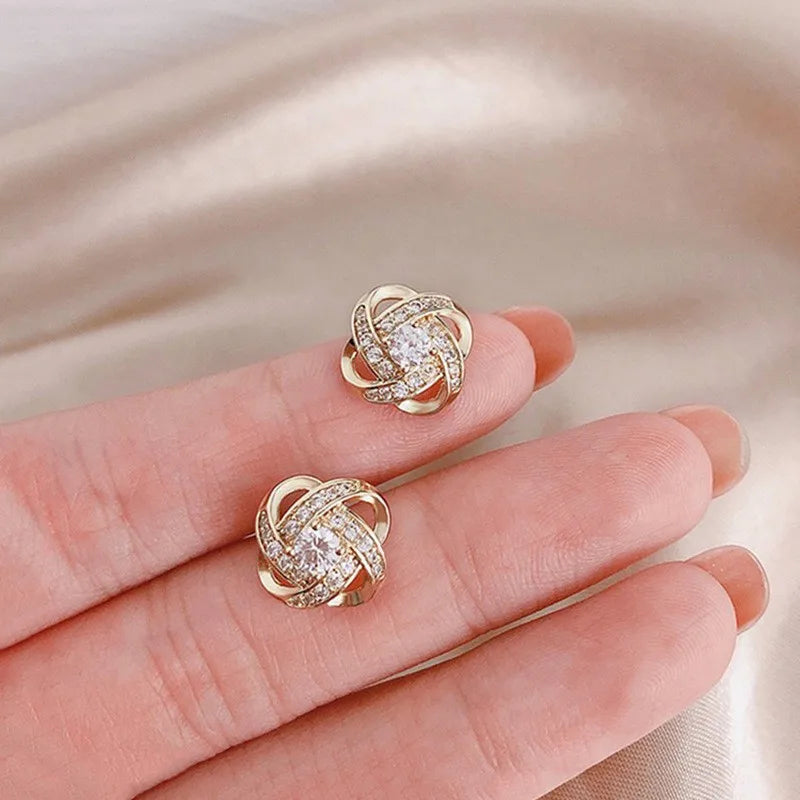Light Luxury Zircon Stud Earrings Simple Cross Hollow Geometric Earrings Wedding