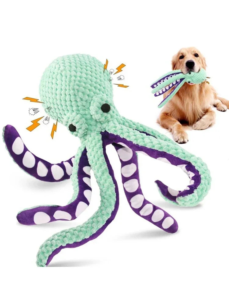 Dog Interactive Toys Sound Plush Octopus Chewing Toys Durable Stuffed Puppy Toys