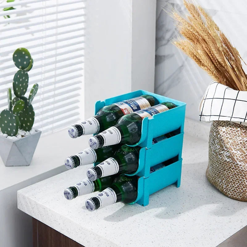 1x Water Bottle Organizer Plastic Fridge Drink Storage Box Holder Refrigerator Stackable Wine