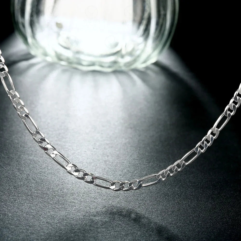 40-75cm 925 Silver 4mm Figaro Chain Necklace For Women Men Long Necklace Hip Hop Jewelry