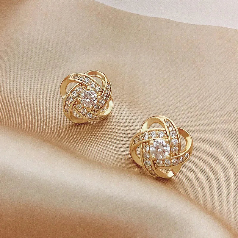 Light Luxury Zircon Stud Earrings Simple Cross Hollow Geometric Earrings Wedding