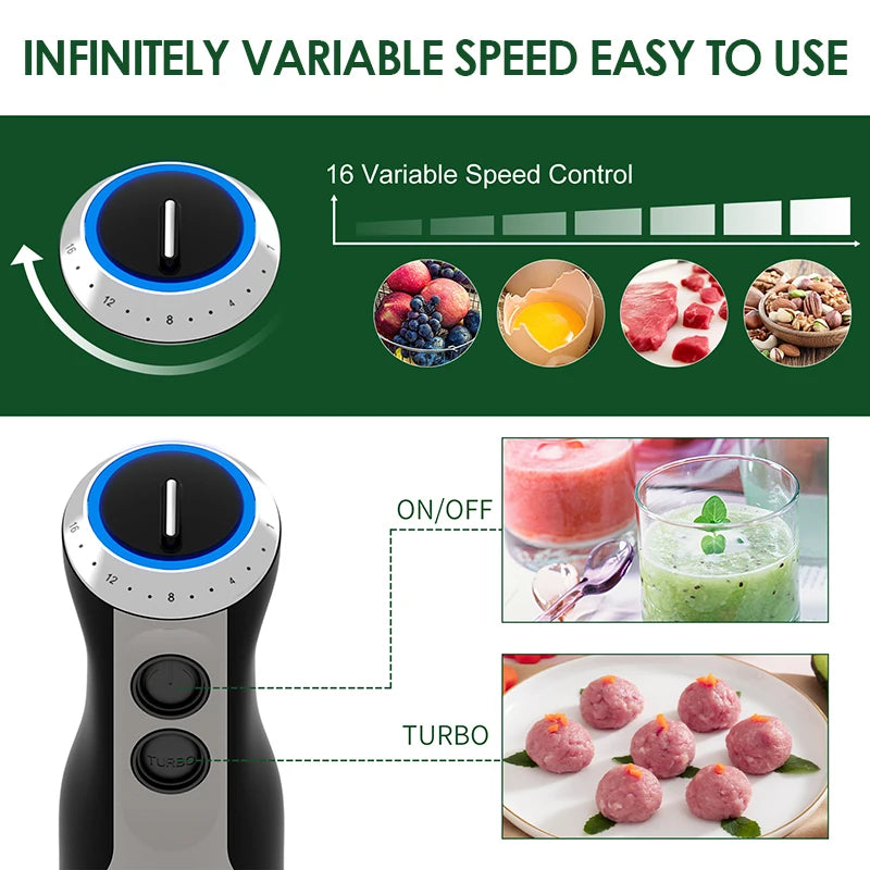 Wancle Electric Immersion Hand Blender Mixer 1000W 5 in 1 Powerful Kitchen Blender