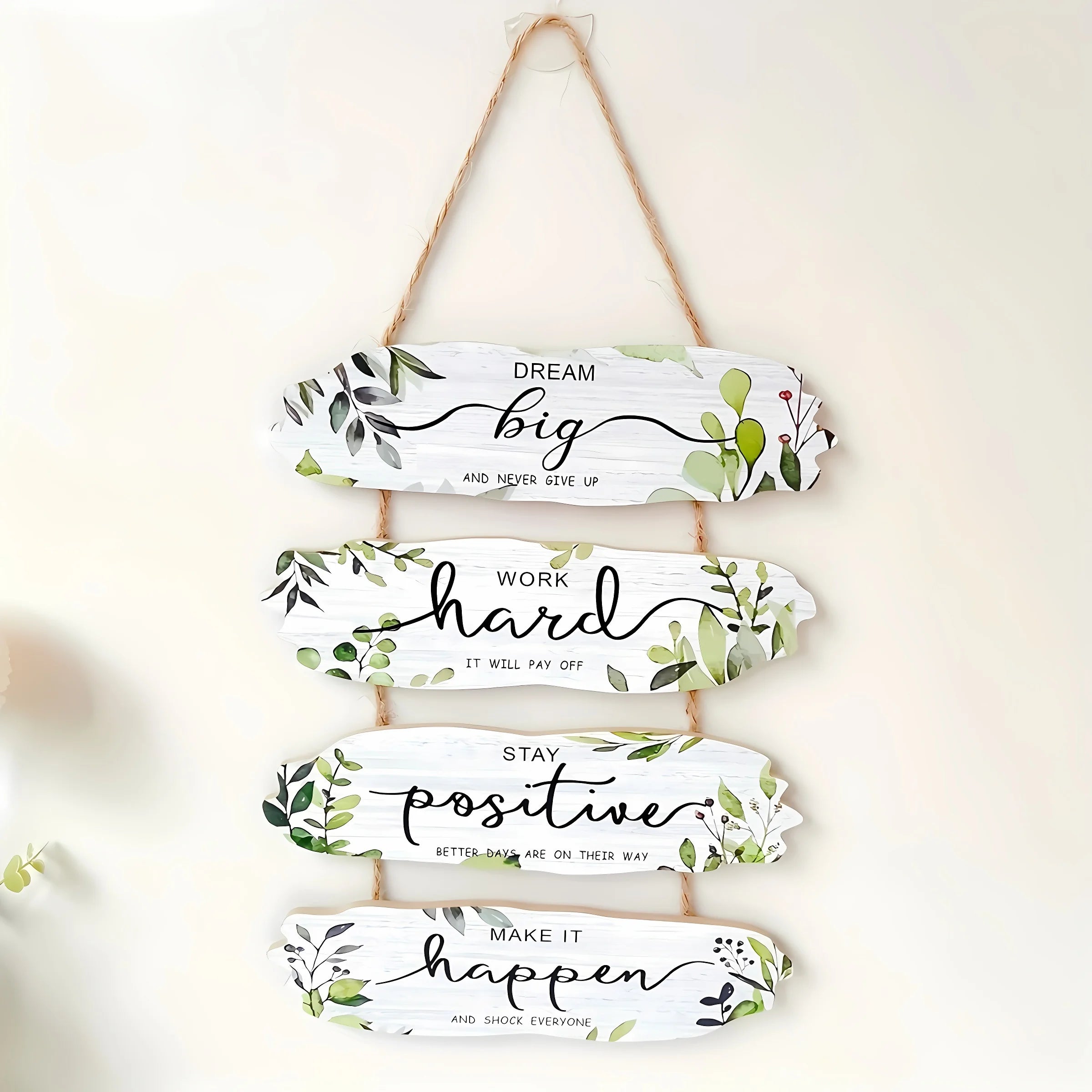 1pc Rustic Wooden Inspirational Hanging Festive Decor For Home & Gift, 3D Wall Art With Rope