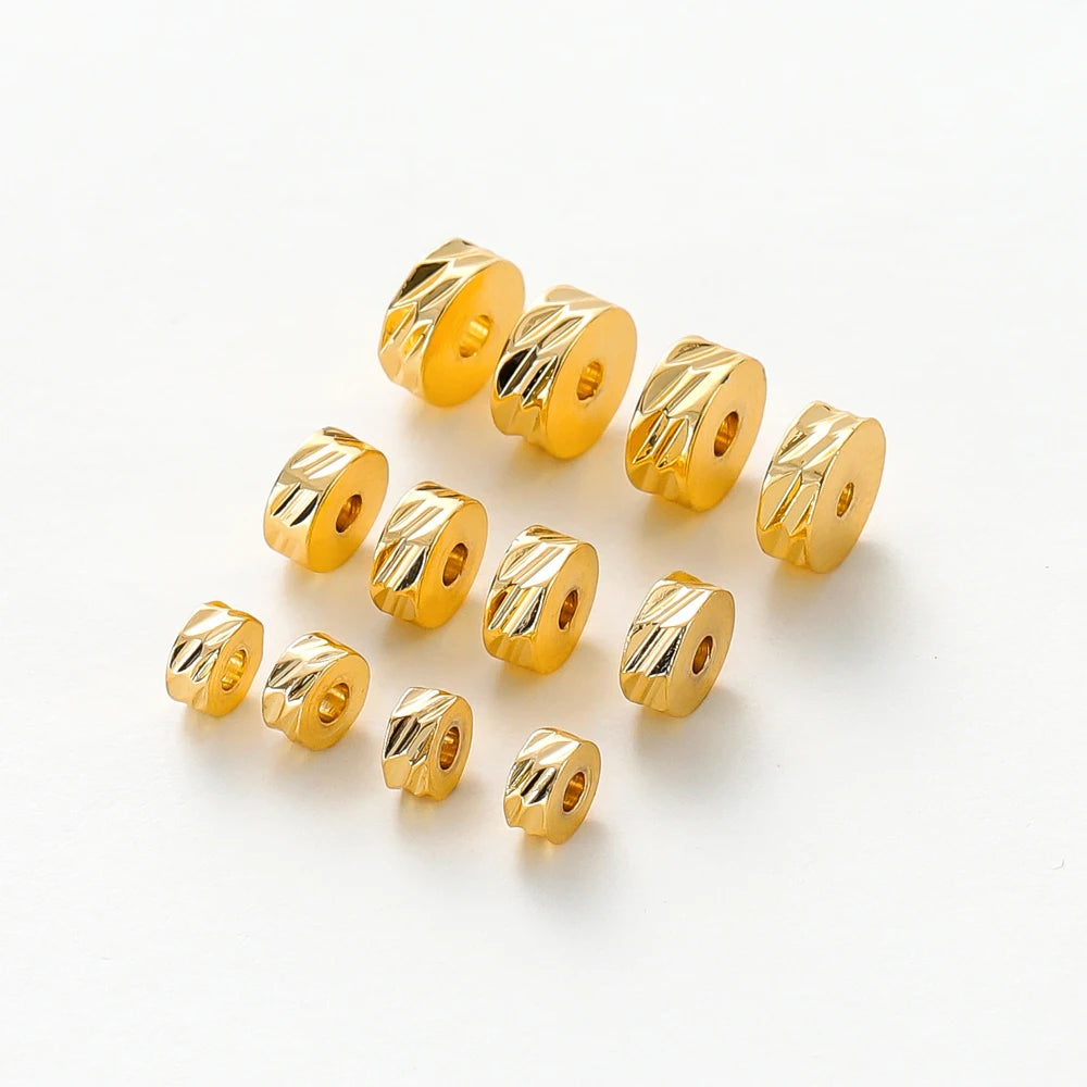 50Pcs 4/5/6mm 14K/18K Gold Plated Brass Round Diagonal-Cut Beads Flat Round Spacer Beads