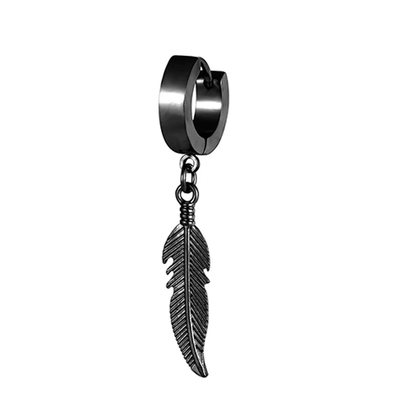 1 Pieces Simple Feather Pendant Ear Studs Man Women Stainless Steel Earrings Unisex Fashion
