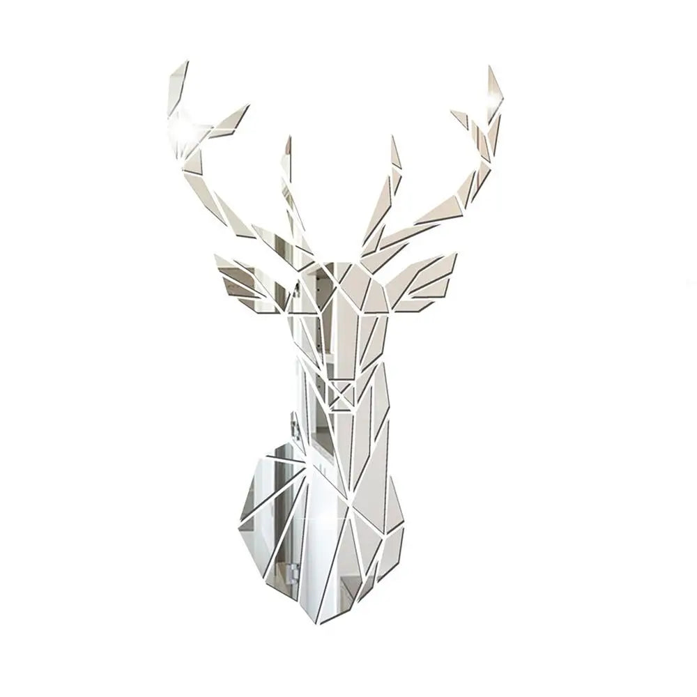 Multiple Sizes 3D Deer Head Stickers Mirror Surface Decals DIY Self-adhesive Wall Art
