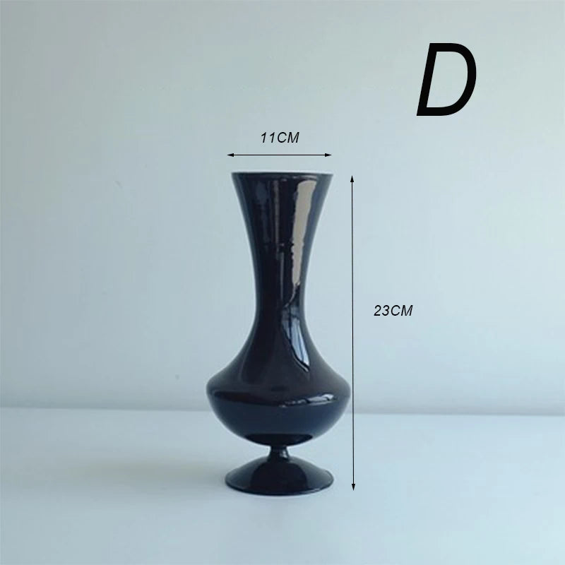 Creative Glass Hydroponic vase black candlestick glass candle stand Nordic Desktop Floral