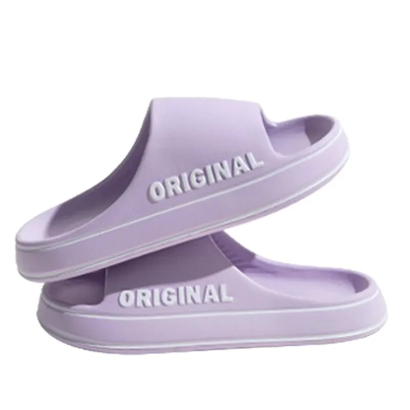 Feslishoet Women Letter Slippers Beach Slides Solid Color Mens Thick Sole