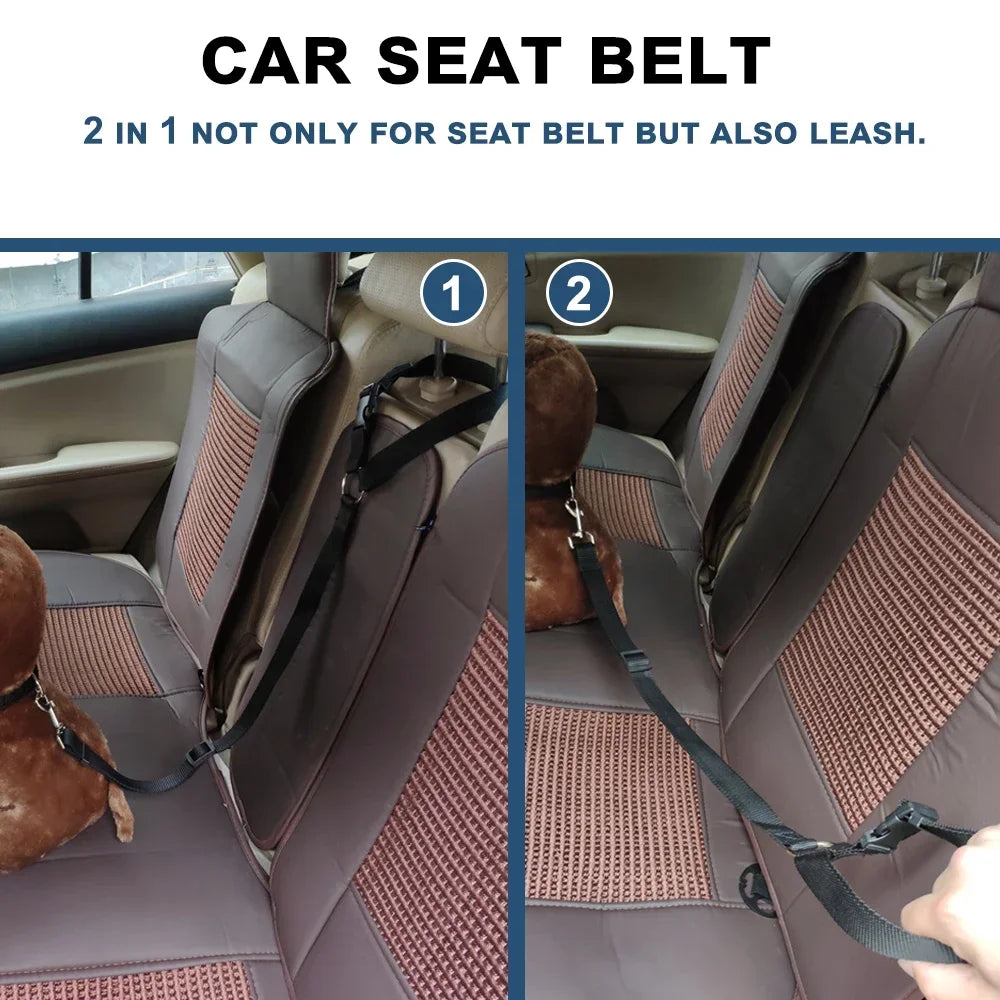 Solid Color Two-in-one Pet Car Seat Belt Nylon Lead Leash Backseat Safety Belt