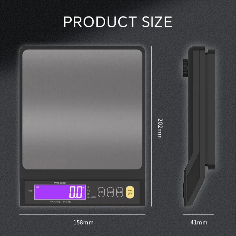 5kg/10kg Rechargeable Kitchen Scale Fully Waterproof LCD Display Stainless Steel Electronic