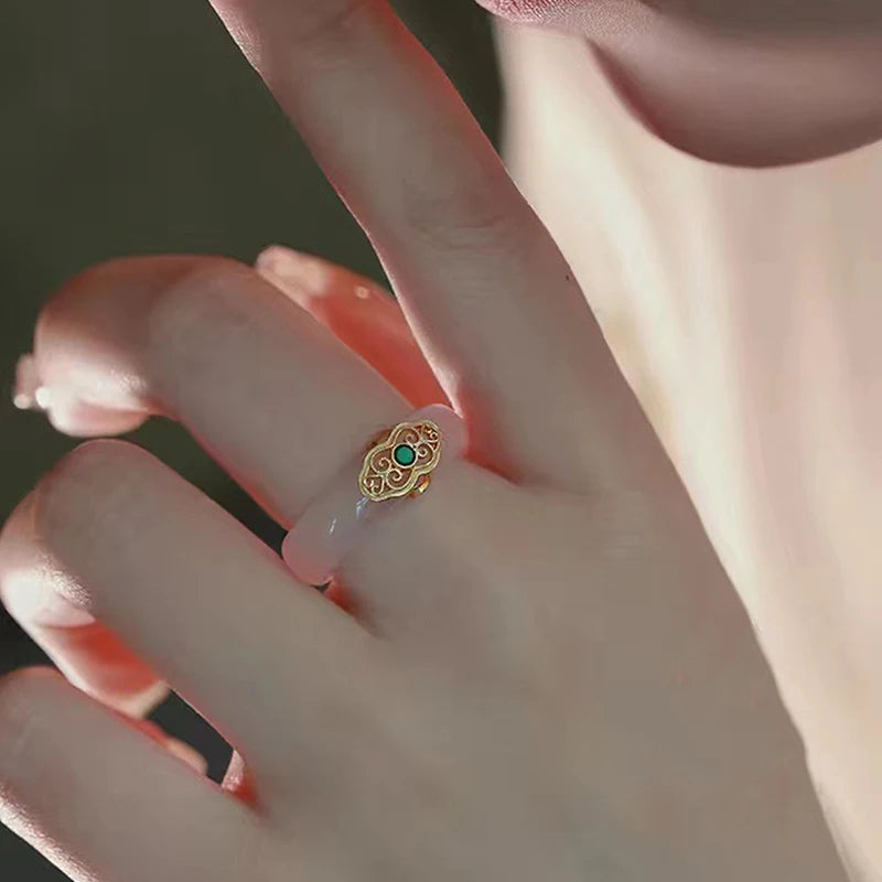 Chinese Retro Imitation Jade Ring Fashion Delicate Stone Jewellery Minimalism Hanfu Matching Hand