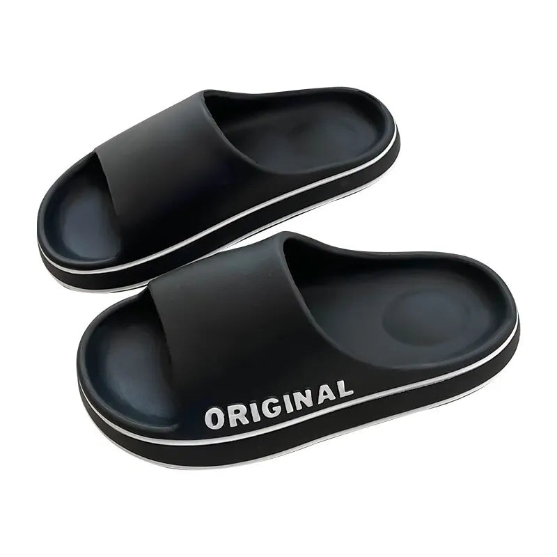 Feslishoet Women Letter Slippers Beach Slides Solid Color Mens Thick Sole