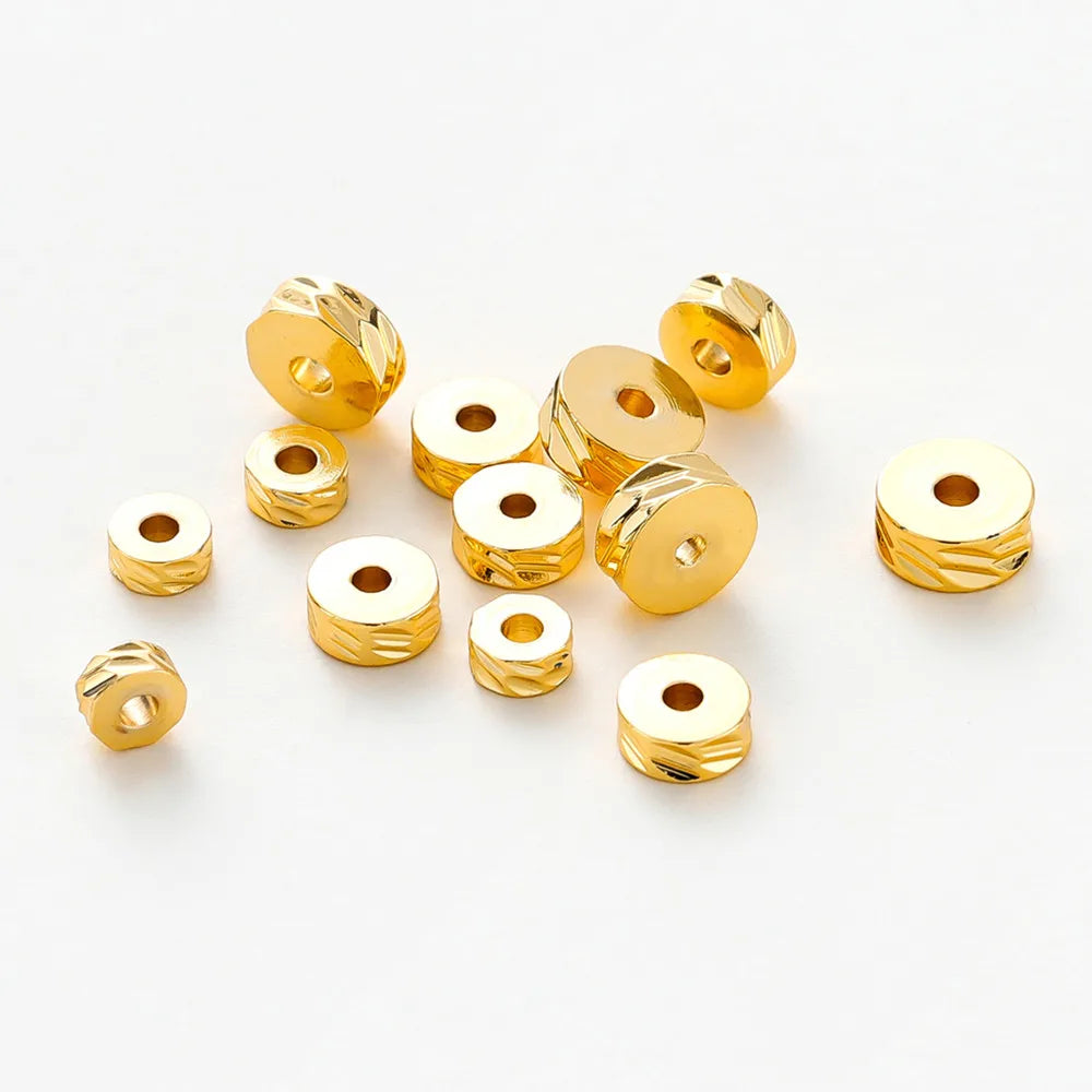 50Pcs 4/5/6mm 14K/18K Gold Plated Brass Round Diagonal-Cut Beads Flat Round Spacer Beads