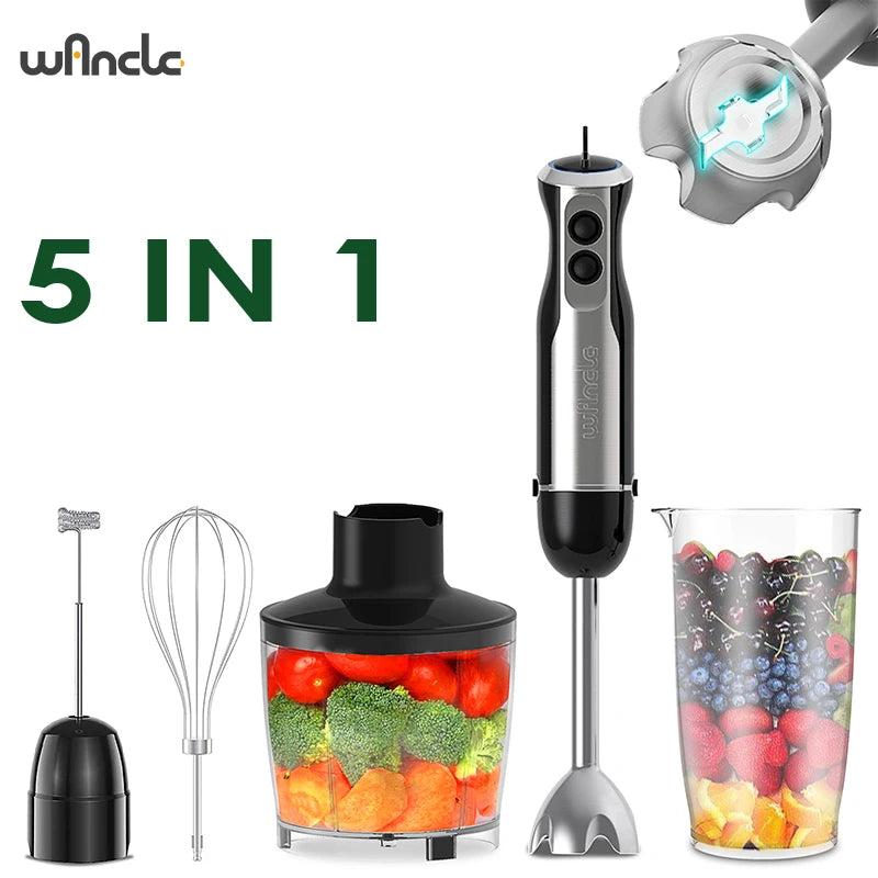 Wancle Electric Immersion Hand Blender Mixer 1000W 5 in 1 Powerful Kitchen Blender