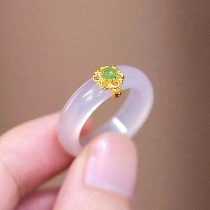 Chinese Retro Imitation Jade Ring Fashion Delicate Stone Jewellery Minimalism Hanfu Matching Hand