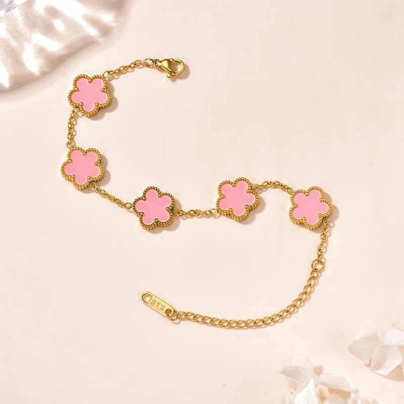 Lucky Clover Women's Hand Bracelets Double Sided Flowers Jewellery Gifts Stainless Steel