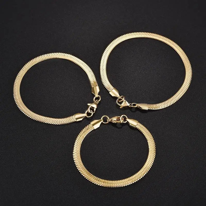 3/4/5MM Stainless Steel Snake Chain Bracelet For Women Men Classic Gold Color Charm