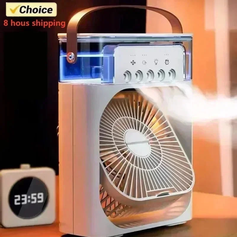 3 In 1 Portable Humidifier Fan Mini Air Conditioners USB Mini fan LED Night Light Water Mist