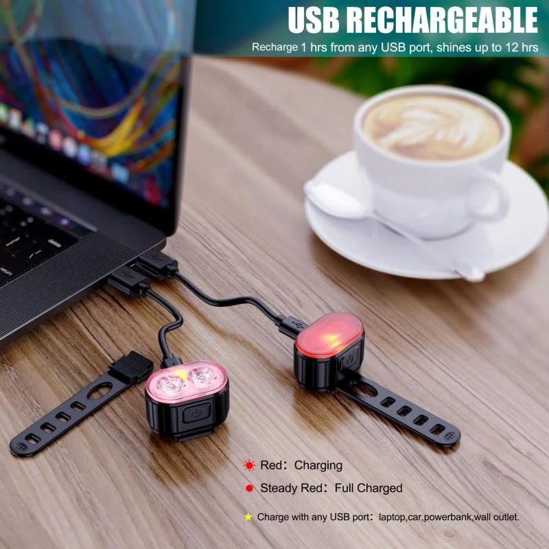 Cycling Taillight Headlight Bicycle Lights Bike Safety Warning Light LED USB Rechargeable