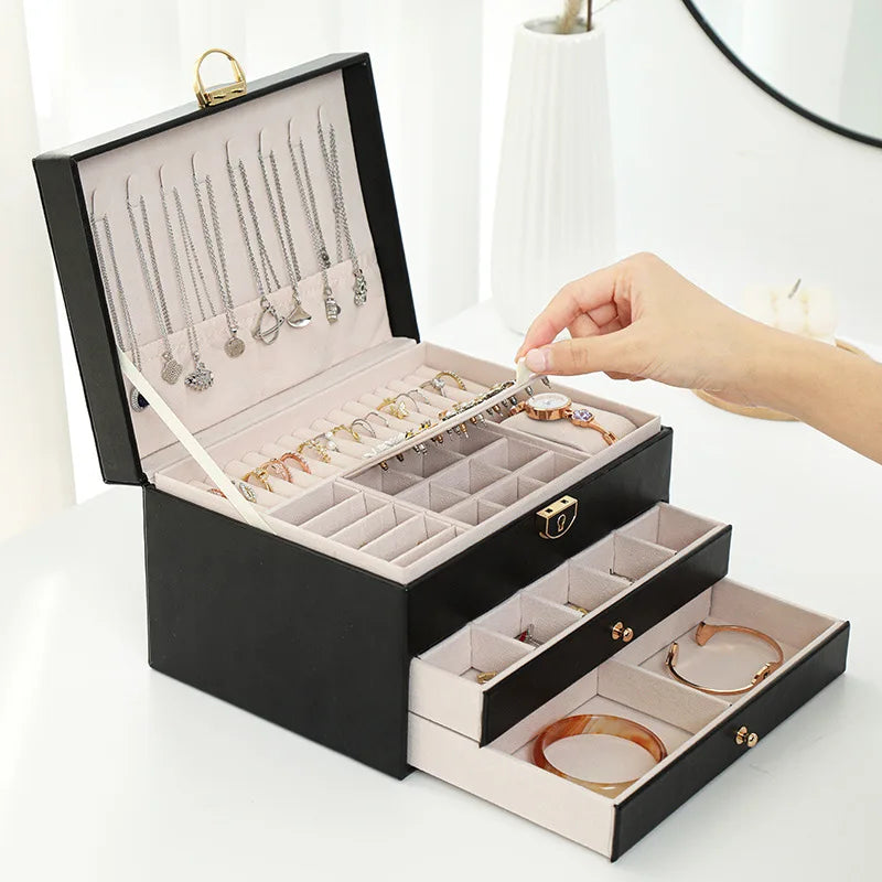 Large Jewelry Storage Box Multi-Layer Organizer For Jewelry Necklace Earring