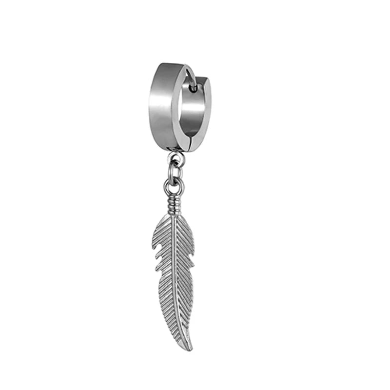 1 Pieces Simple Feather Pendant Ear Studs Man Women Stainless Steel Earrings Unisex Fashion