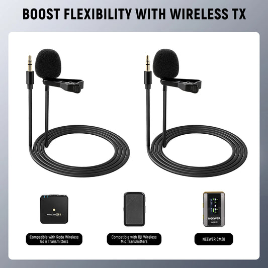 NEEWER 2 Pack Lavalier Lapel Microphone for DJI Wireless Mic Transmitters, Compatible