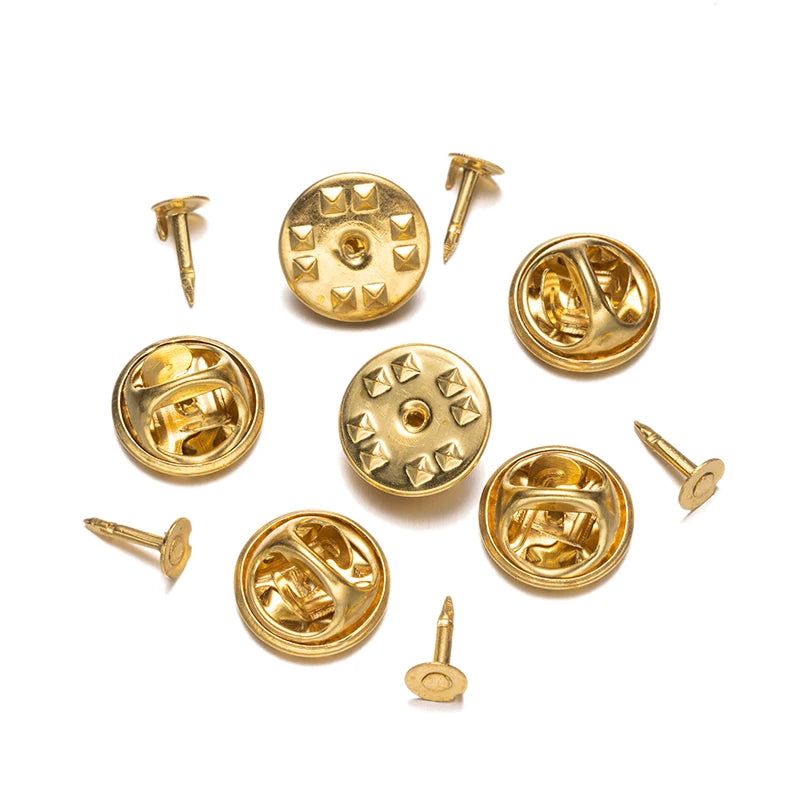 100pc Metal Locking Pin Back Brooch Badge Holder Lapel Base For DIY Jewellery Material Making