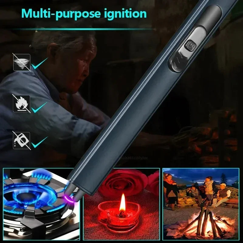 Outdoor BBQ USB Arc Lighter Rechargeable Long Kitchen Gas Stove Lighter Windproof Plasma