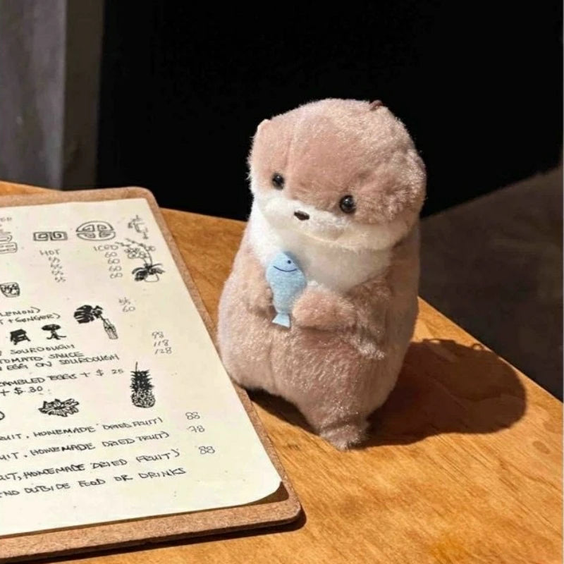 Cute Otters Holding Fish Plush Doll Keyrings Lightweight Hanging Pendant Props For School Bag