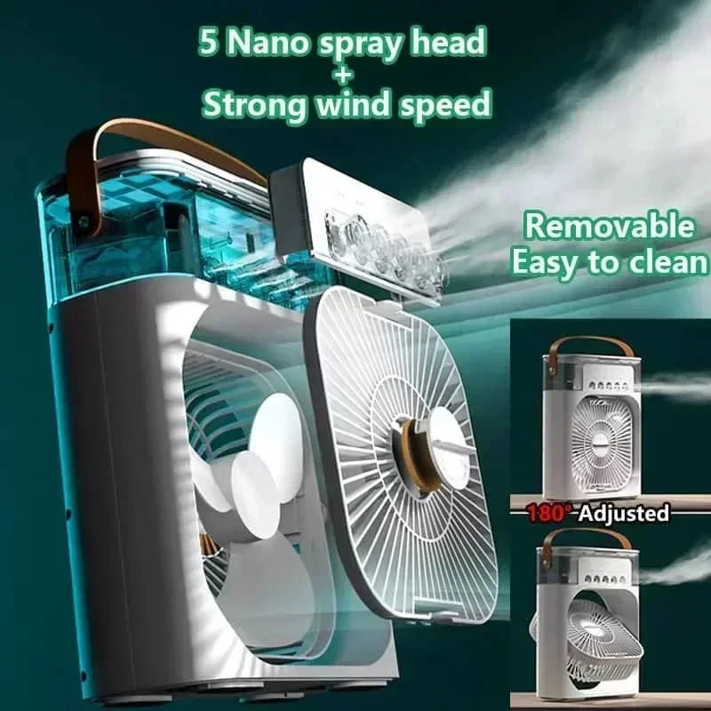 3 In 1 Portable Humidifier Fan Mini Air Conditioners USB Mini fan LED Night Light Water Mist