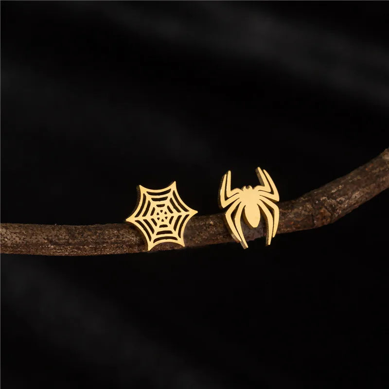 Hiphop Punk Spider Earings Fashion Women Jewelry Small Spider Web Stud Earrings Men