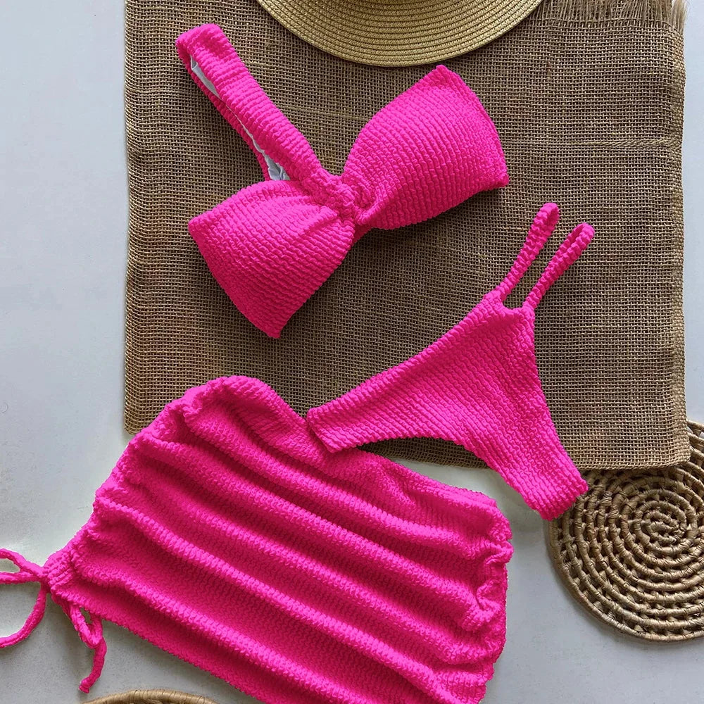 Sexy 3 pieces Micro Bikini 2025 Women Swimsuit Female Swimwear Thong Bikinis Set