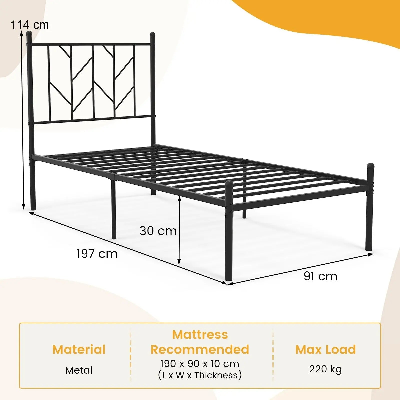 GOFLAME 3FT Single Metal Bed Frame Heavy-duty Slatted Platform Bed with Headboard