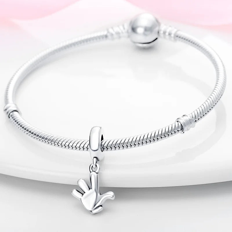 Cute Hand Pendant Charm Beads For Original 3mm 925 Silver Bracelet Necklace DIY