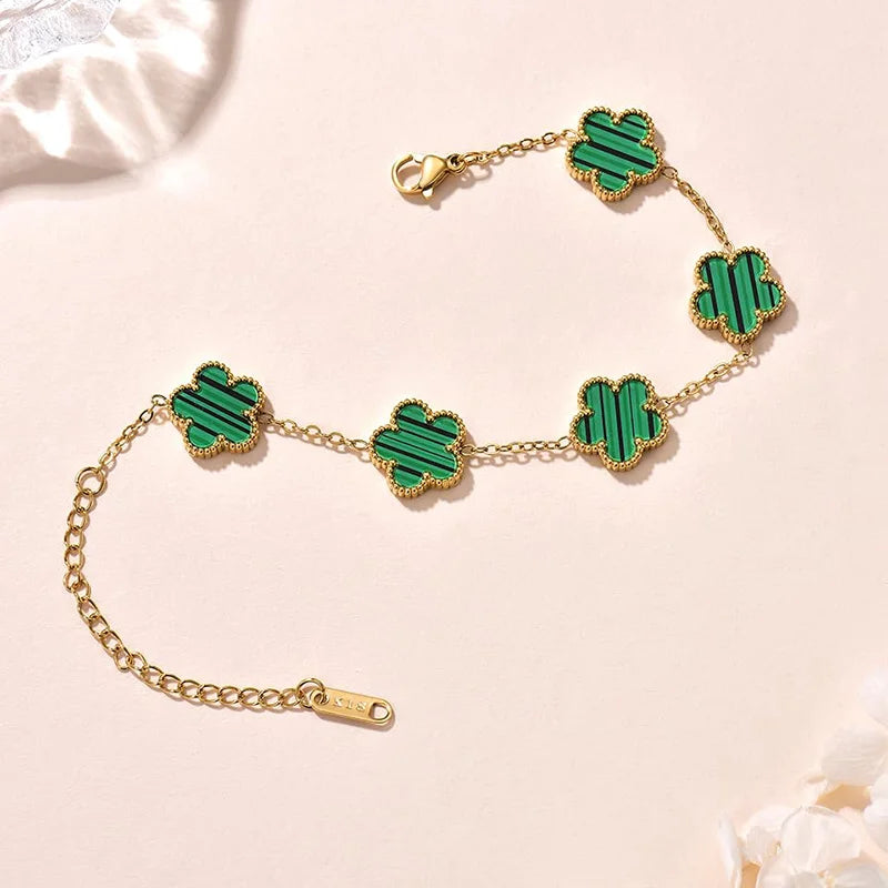 Lucky Clover Women's Hand Bracelets Double Sided Flowers Jewellery Gifts Stainless Steel